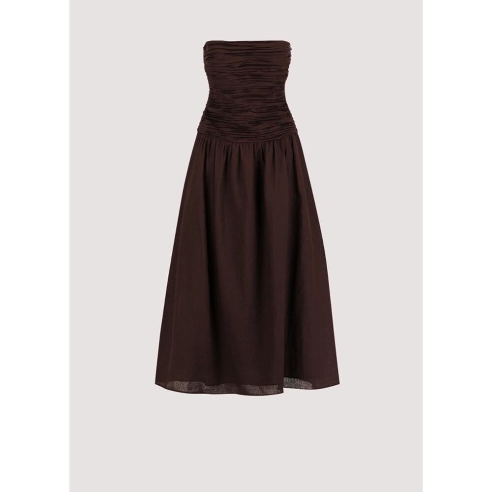 DISSH Aubriella Burnt Choc Linen Strapless Midi Dress US 8 Brown - Picture 4 of 10